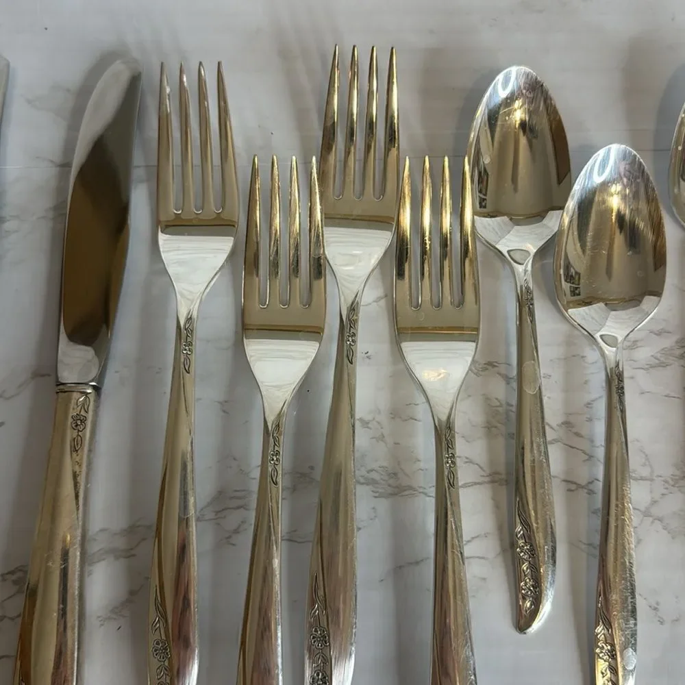 Wm A Rogers Oneida LADY CATHERINE Pattern Silverplate Flatware 12 piece set